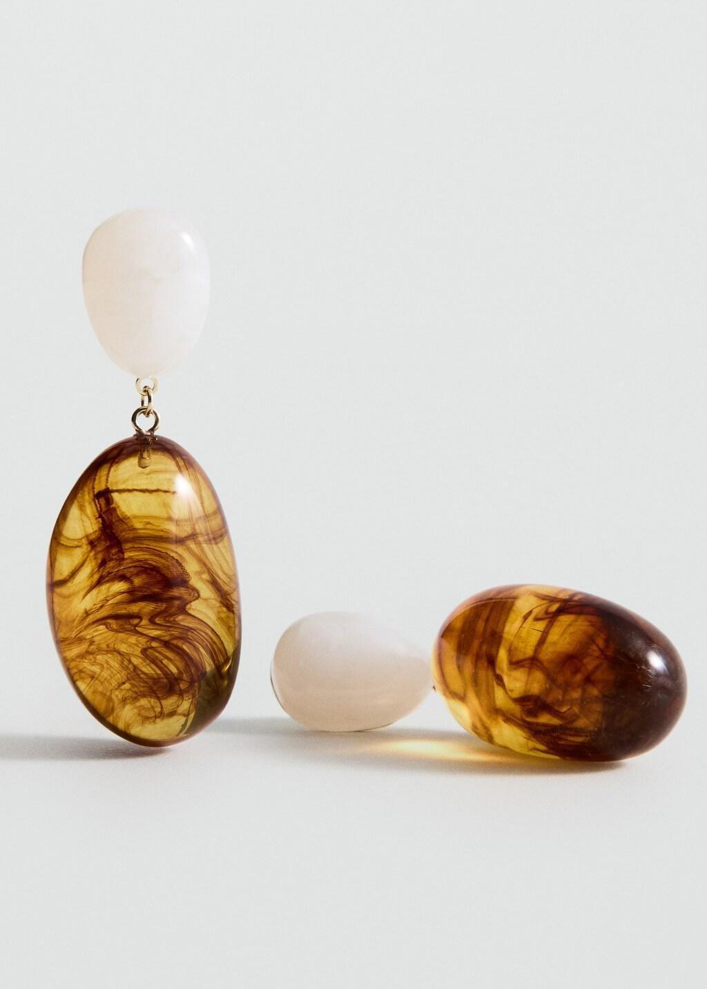 Brown Mixed Pendant Earrings, Brown, large image number 1
