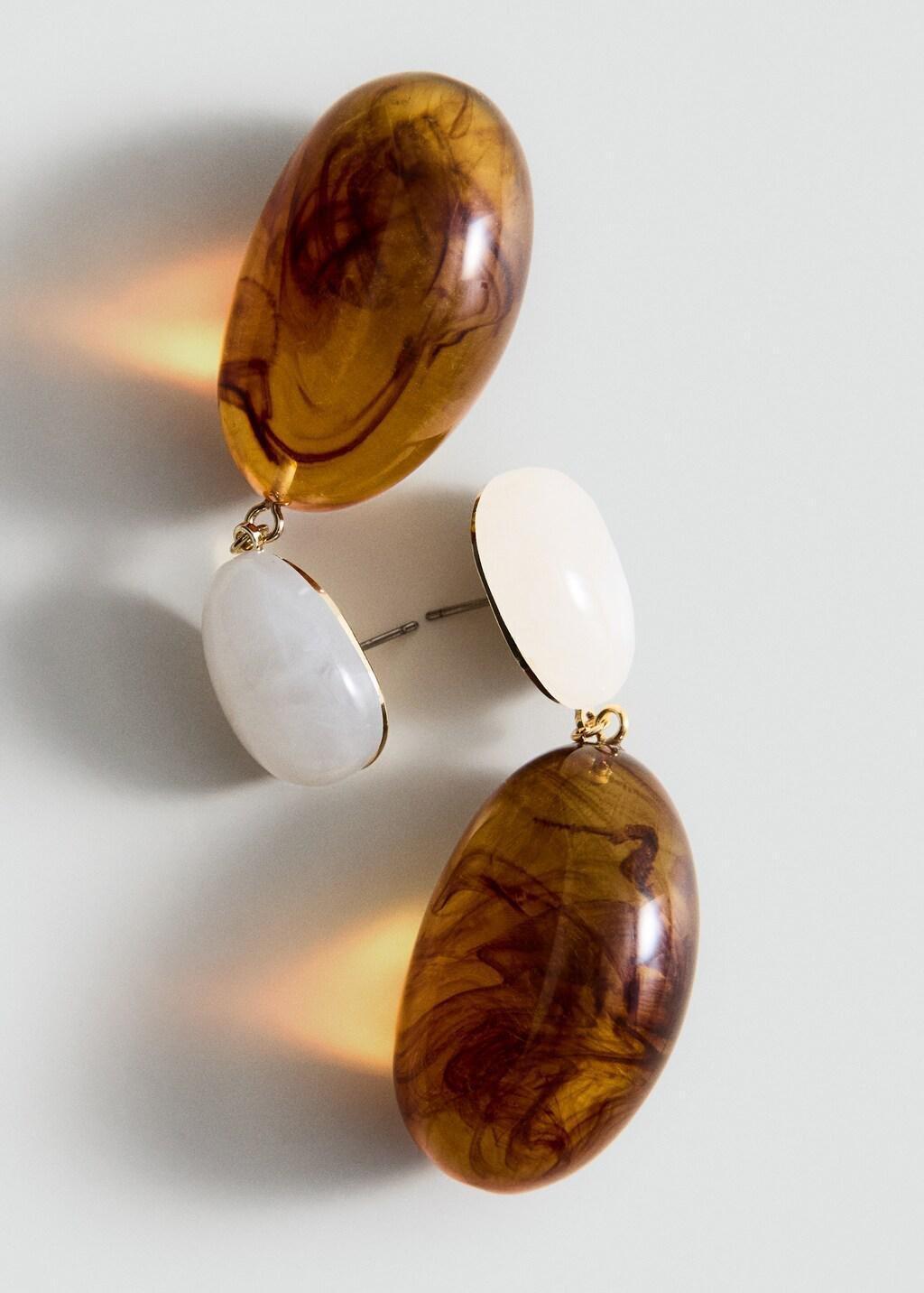 Brown Mixed Pendant Earrings, Brown, large image number 2