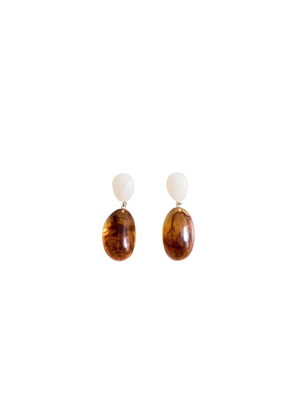 Brown Mixed Pendant Earrings, Brown, large image number 3