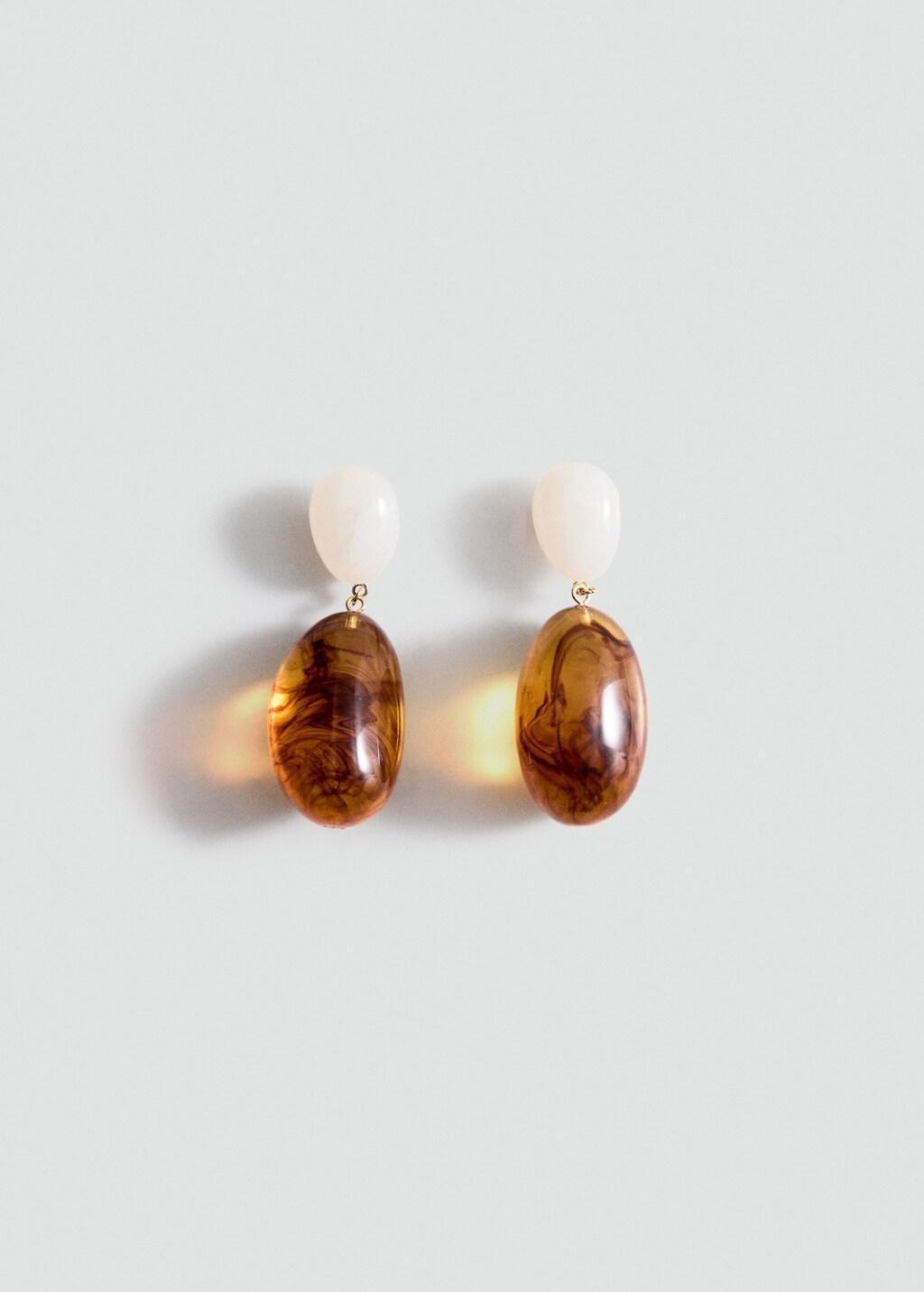 Brown Mixed Pendant Earrings, Brown, large image number 4