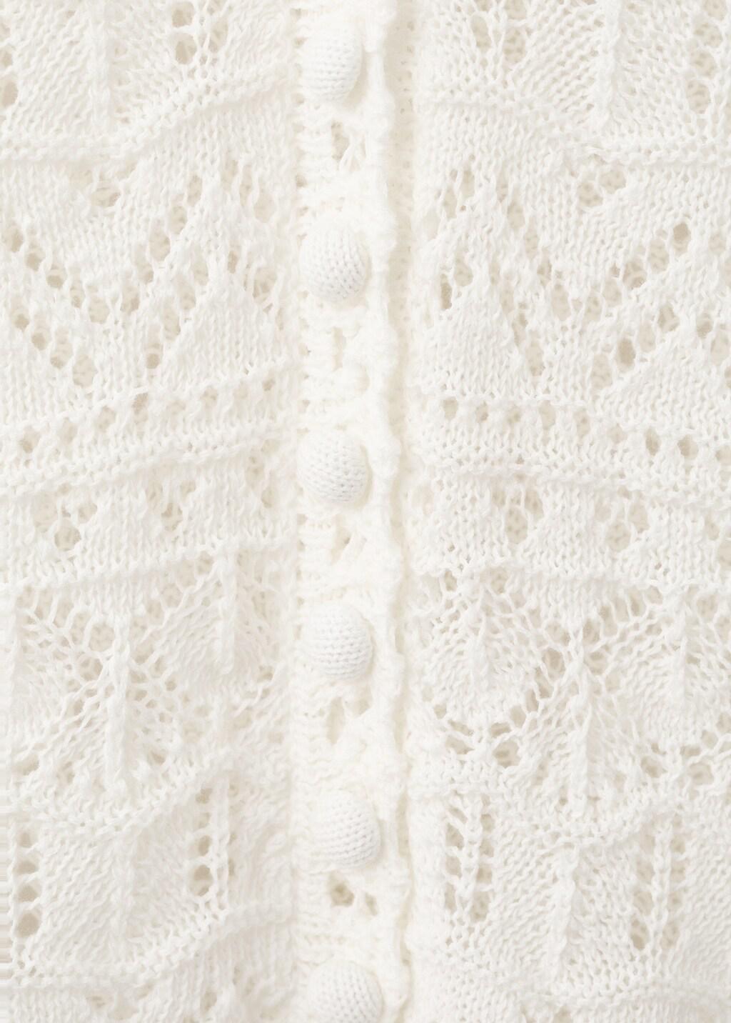 Beige Short-Sleeve Openwork Knit Cardigan, Light Beige, large image number 1