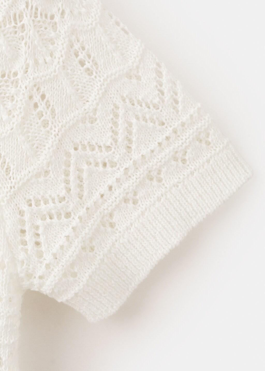 Beige Short-Sleeve Openwork Knit Cardigan, Light Beige, large image number 5