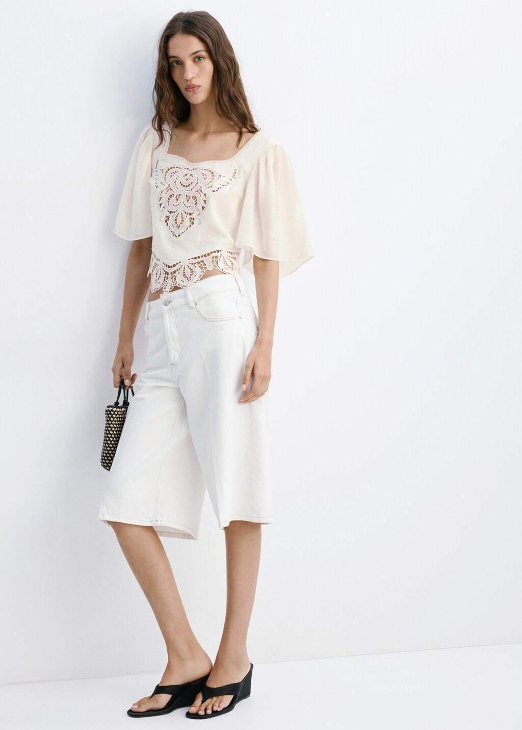 White Broderie Anglaise Crop Top, Natural White, large image number 0