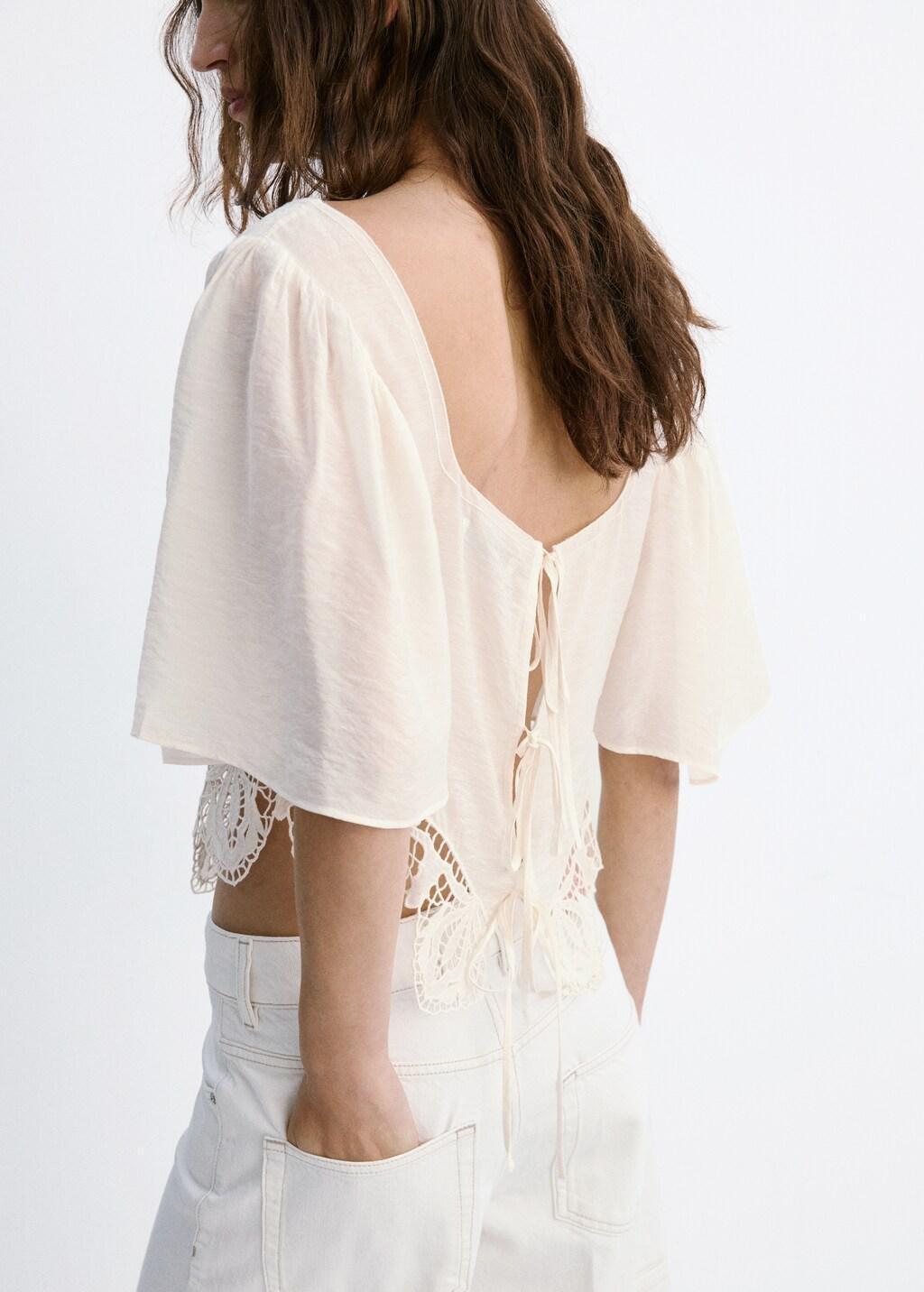 White Broderie Anglaise Crop Top, Natural White, large image number 2