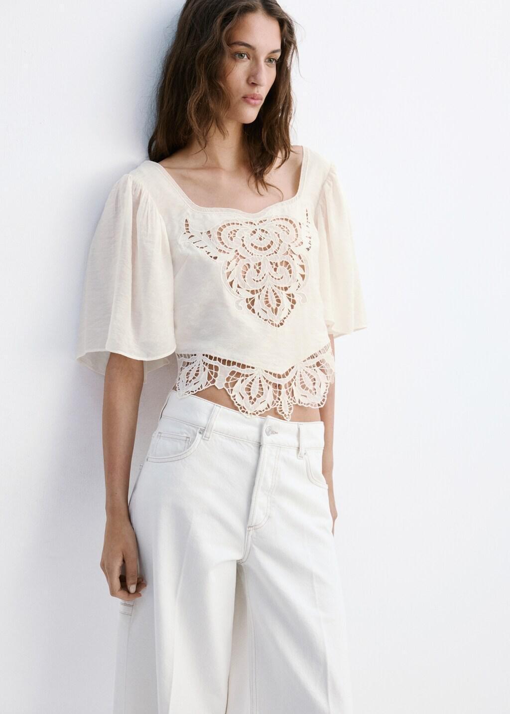 White Broderie Anglaise Crop Top, Natural White, large image number 3
