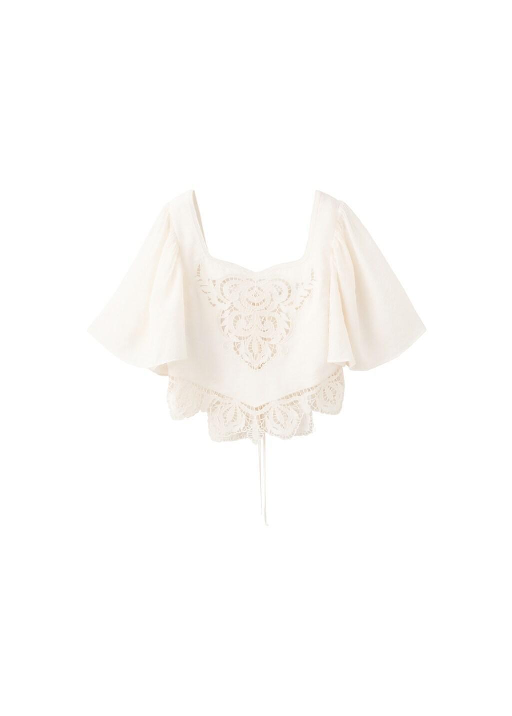 White Broderie Anglaise Crop Top, Natural White, large image number 6