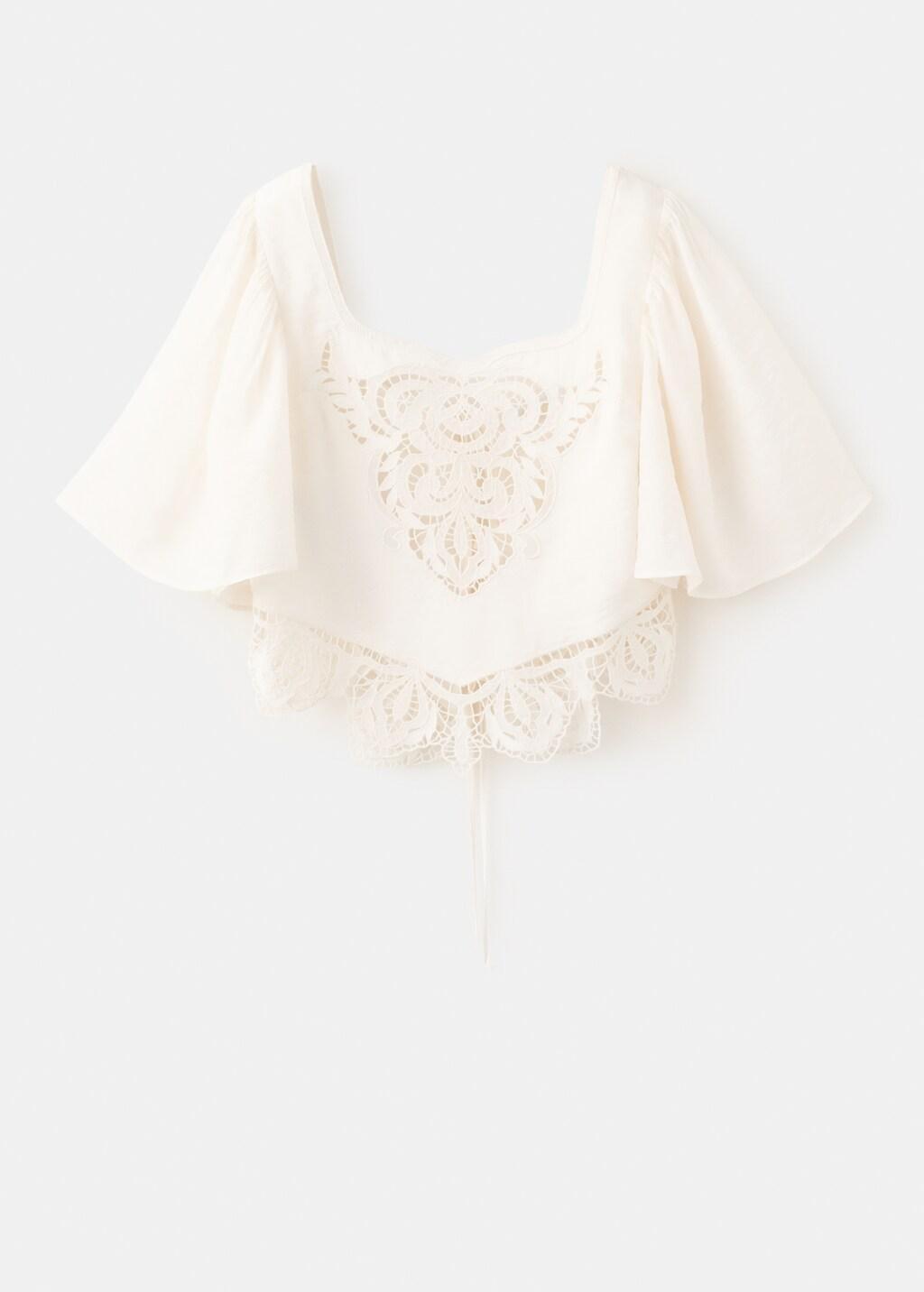 White Broderie Anglaise Crop Top, Natural White, large image number 7