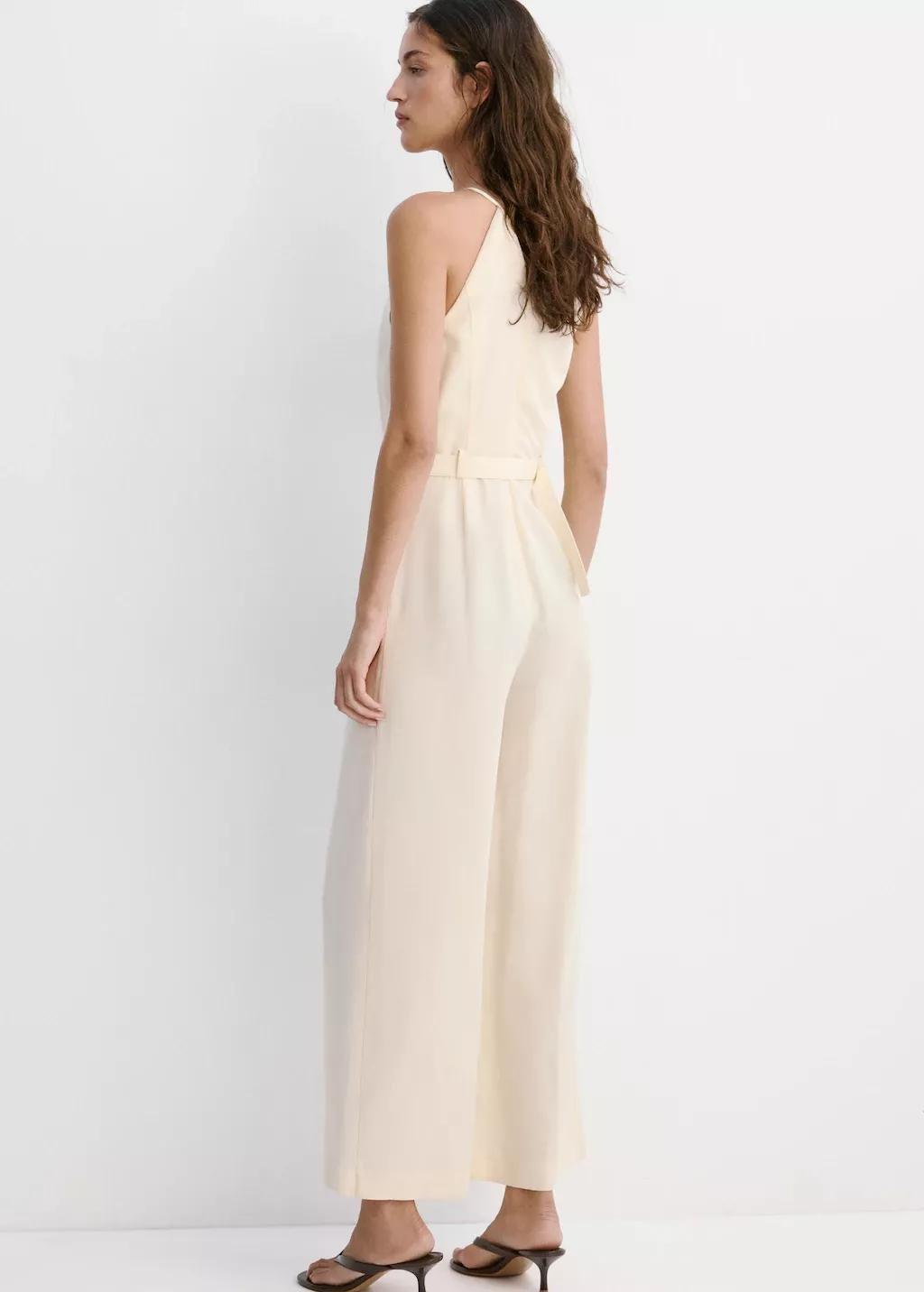 Beige Halter Jumpsuit With Belt Detail, Light Beige, large image number 2