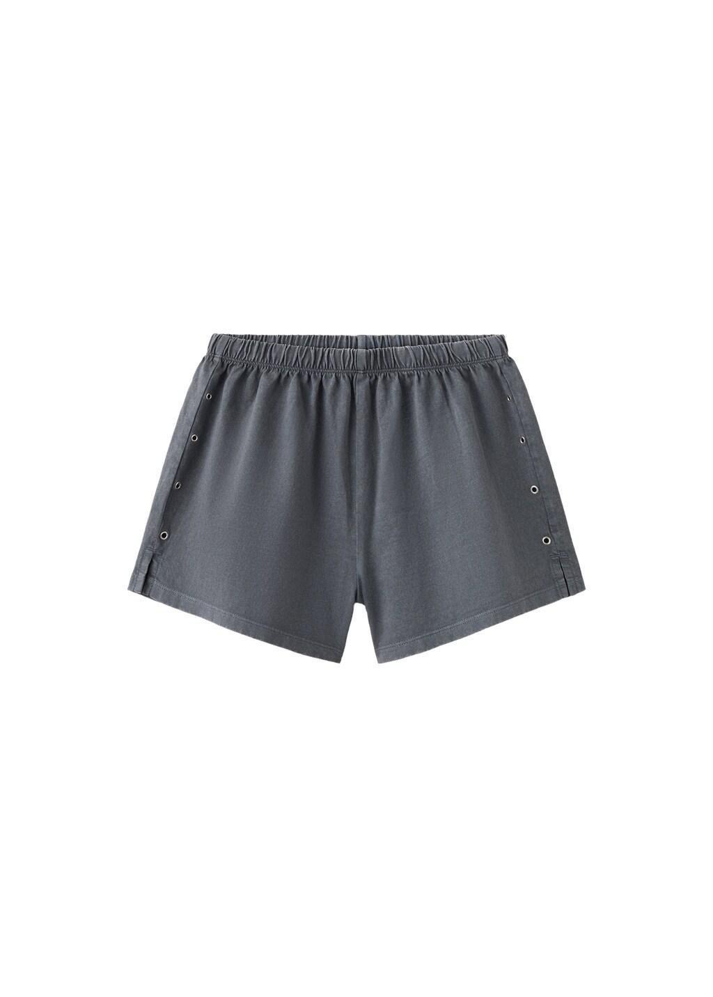Grey Cotton Eyelets Shorts, Kids Girls, Charcoal, large image number 5