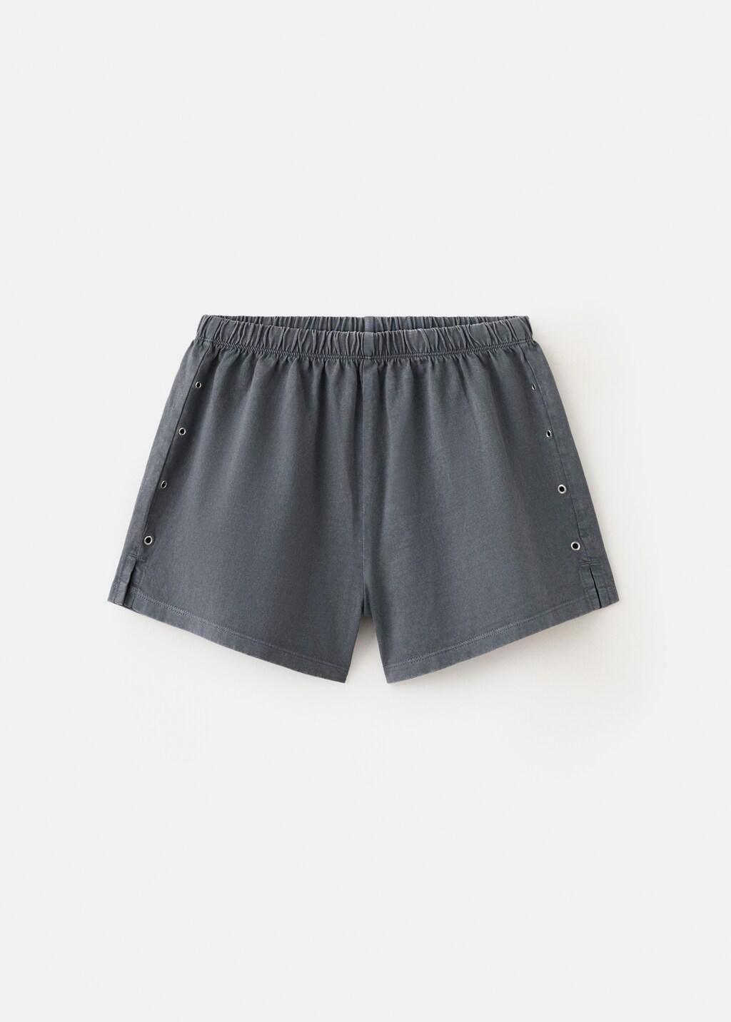 Grey Cotton Eyelets Shorts, Kids Girls, Charcoal, large image number 6