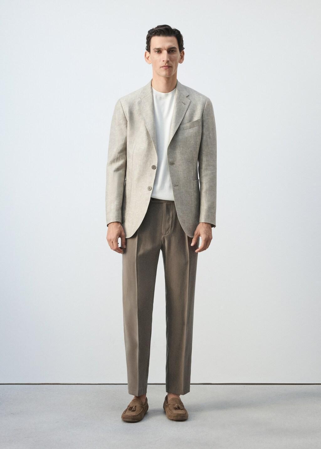 Green 100% Linen Slim Fit Jacket, Green, large image number 0