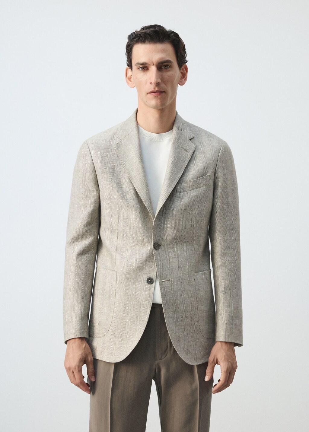Green 100% Linen Slim Fit Jacket, Green, large image number 3