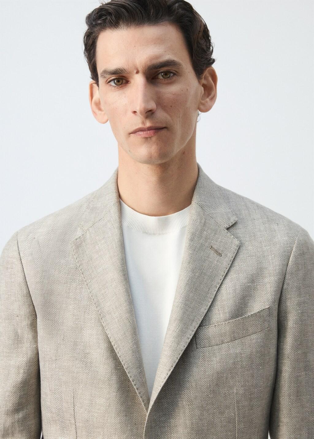 Green 100% Linen Slim Fit Jacket, Green, large image number 4