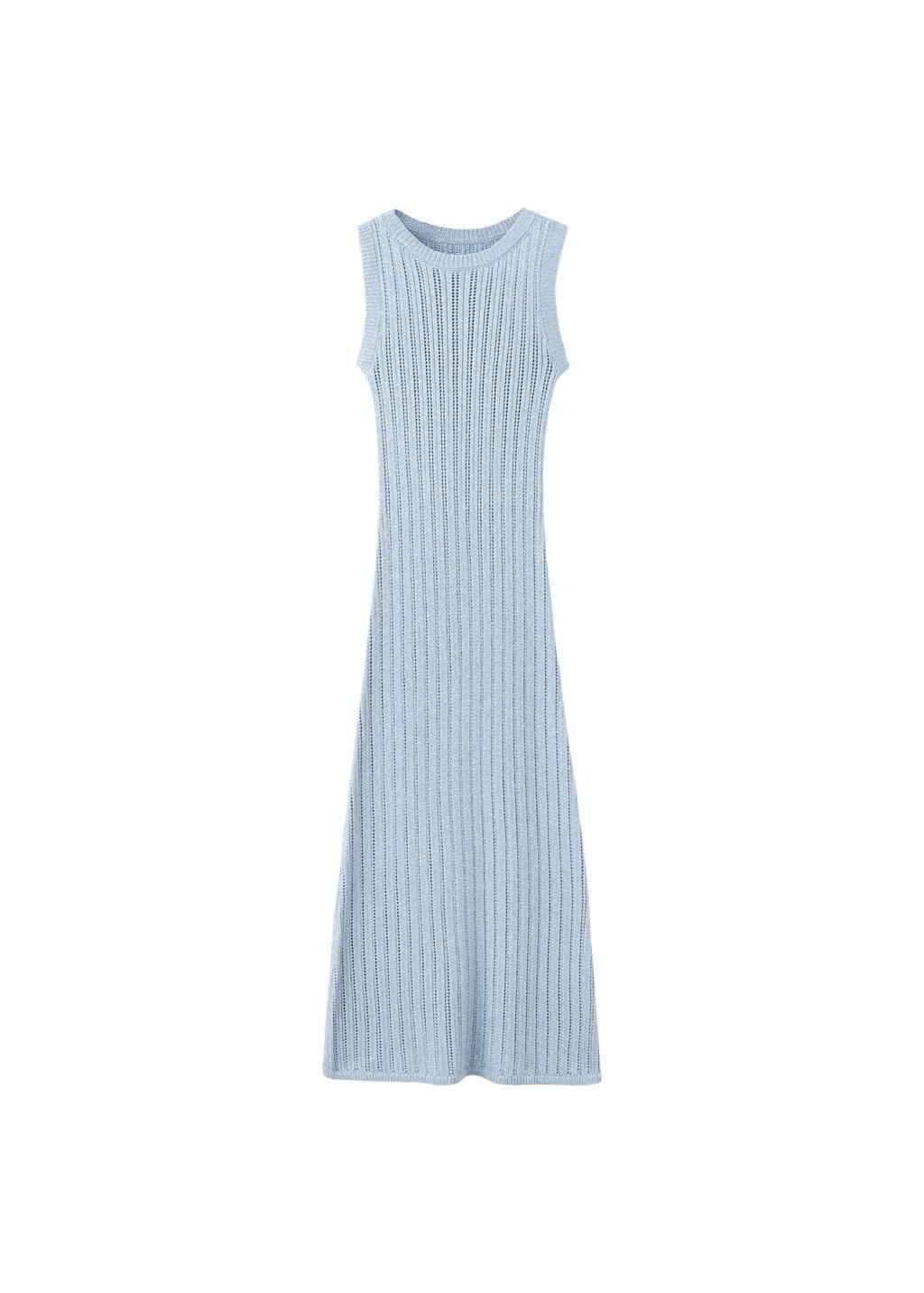 Blue Lt Pastel Long Openwork Knitted Dress, Light-Pastel Blue, large image number 6