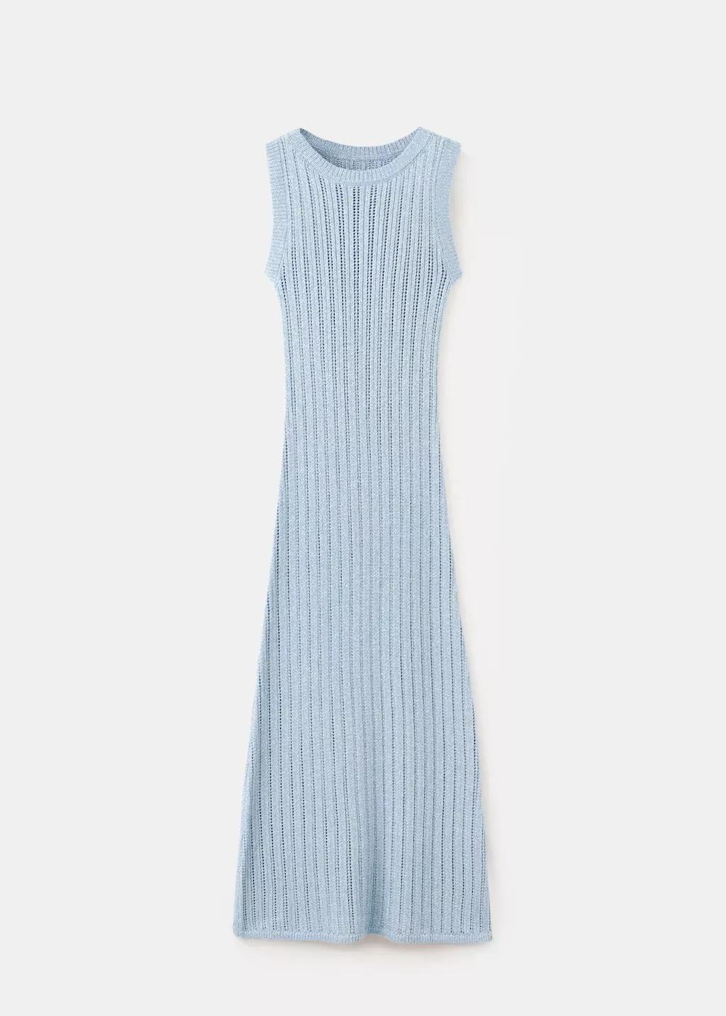 Blue Lt Pastel Long Openwork Knitted Dress, Light-Pastel Blue, large image number 7