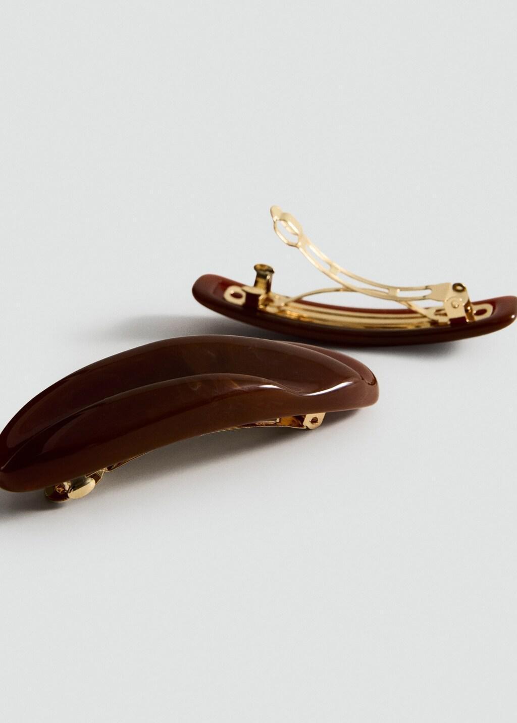 Brown Hairclip 2 Set, Brown, medium