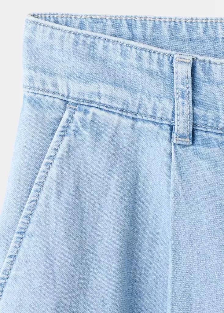 Blue Mid-Rise Denim Bermuda Shorts With Pleats, Open Blue, large image number 9