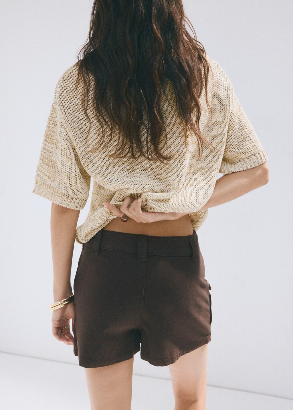 Brown Cargo Denim Culottes, Dark Brown, large image number 2