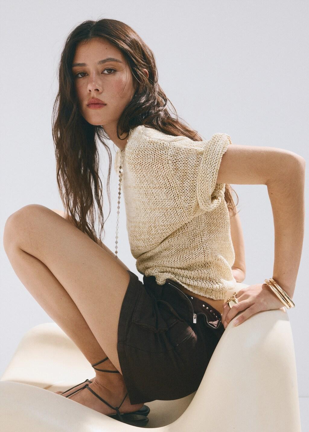 Brown Cargo Denim Culottes, Dark Brown, large image number 4