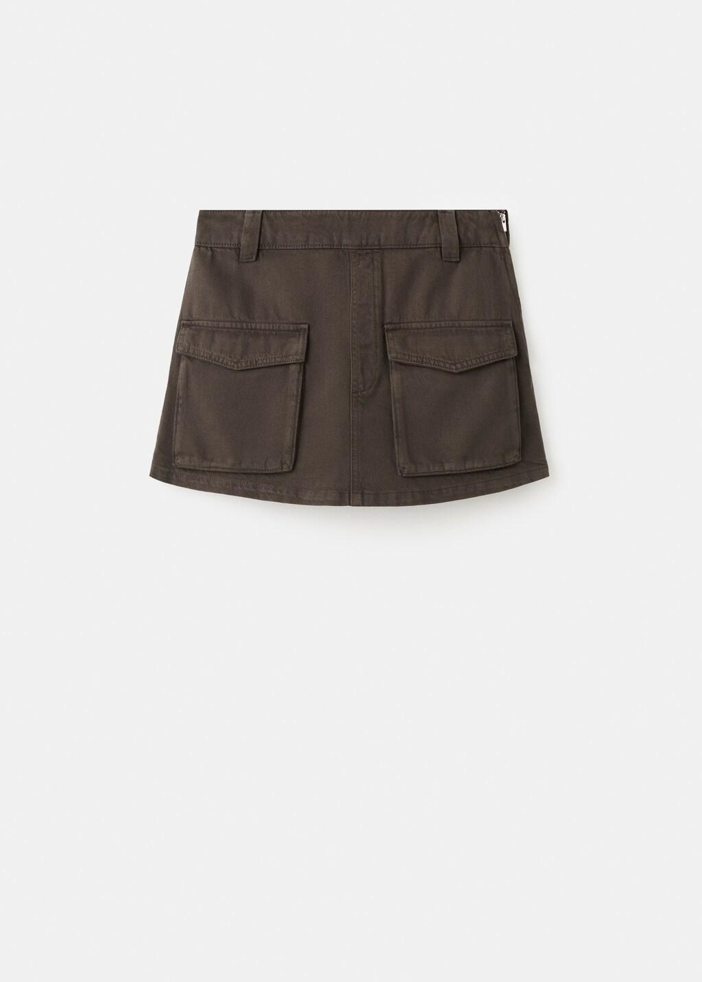 Brown Cargo Denim Culottes, Dark Brown, large image number 7