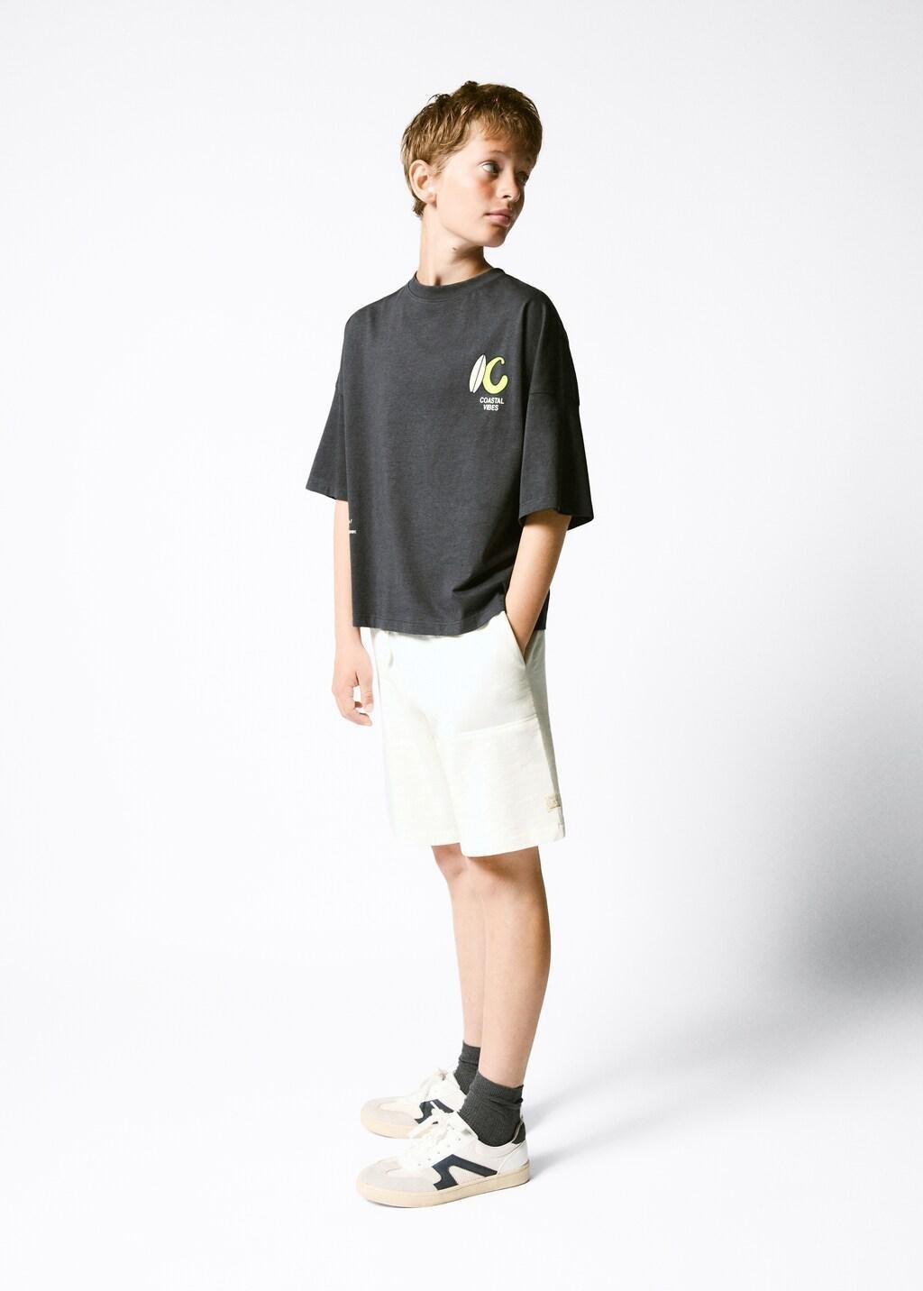 White Cotton Shorts With Drawstring, Kids Boys, Natural White, large image number 0