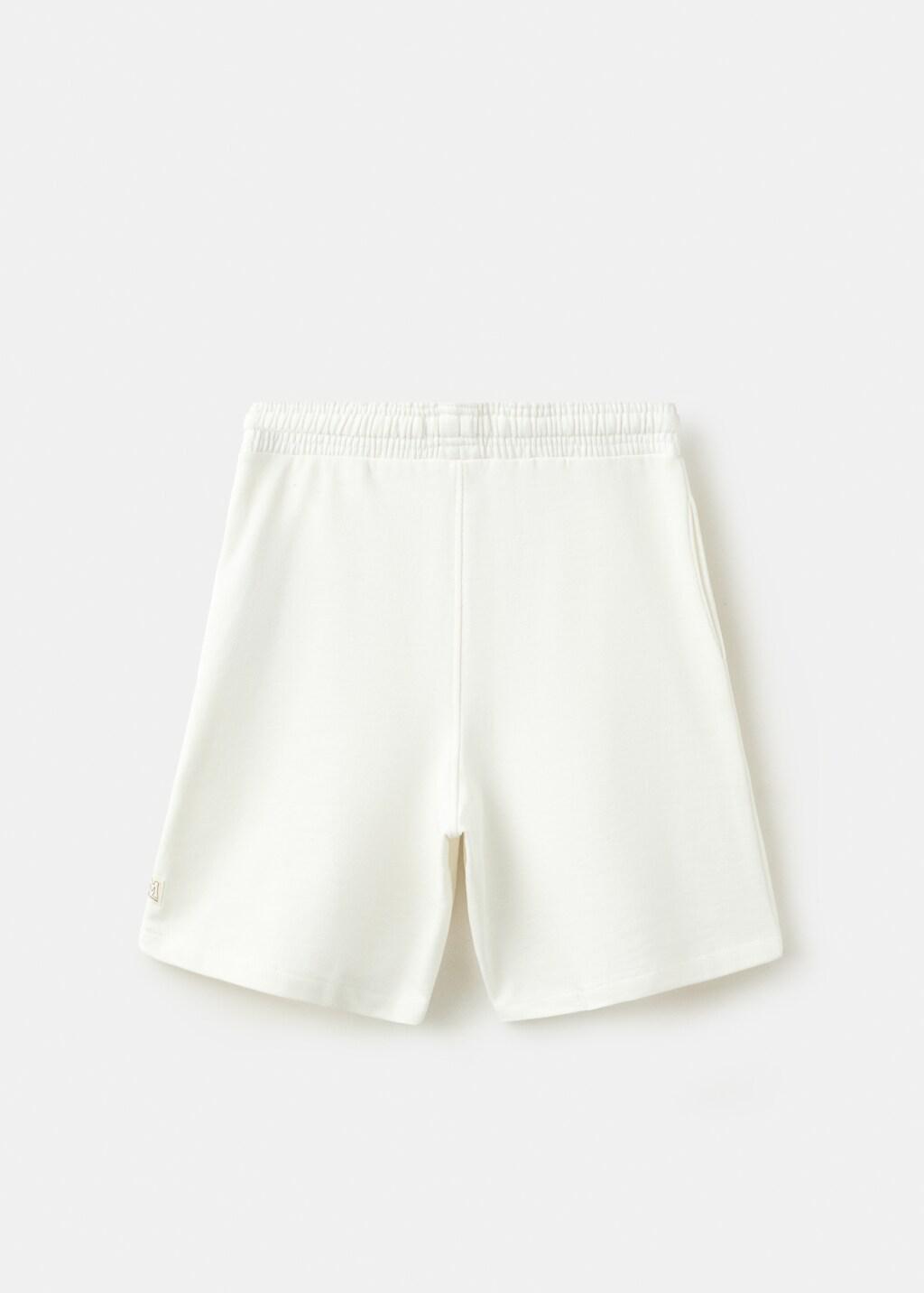 White Cotton Shorts With Drawstring, Kids Boys, Natural White, medium