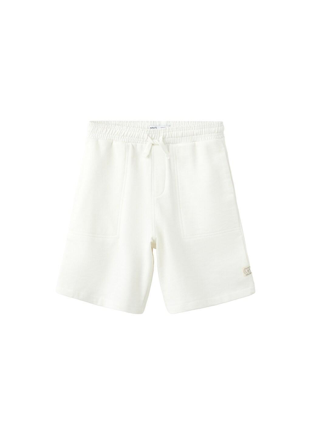 White Cotton Shorts With Drawstring, Kids Boys, Natural White, large image number 4