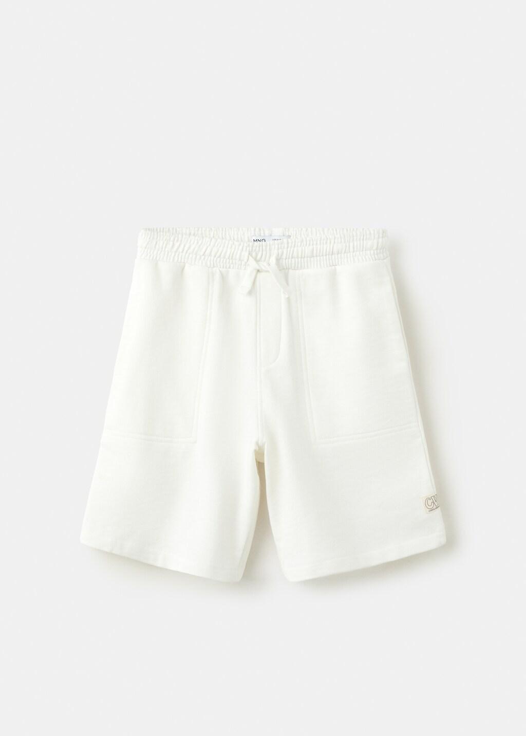 White Cotton Shorts With Drawstring, Kids Boys, Natural White, large image number 5