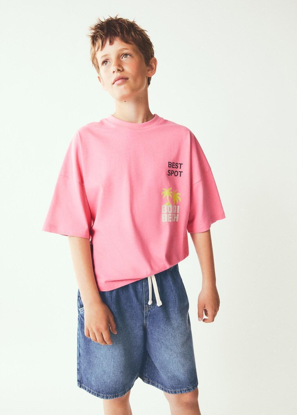 Pink Boxy Palm Tree Print T-Shirt, Kids Boys, Pink, large image number 0