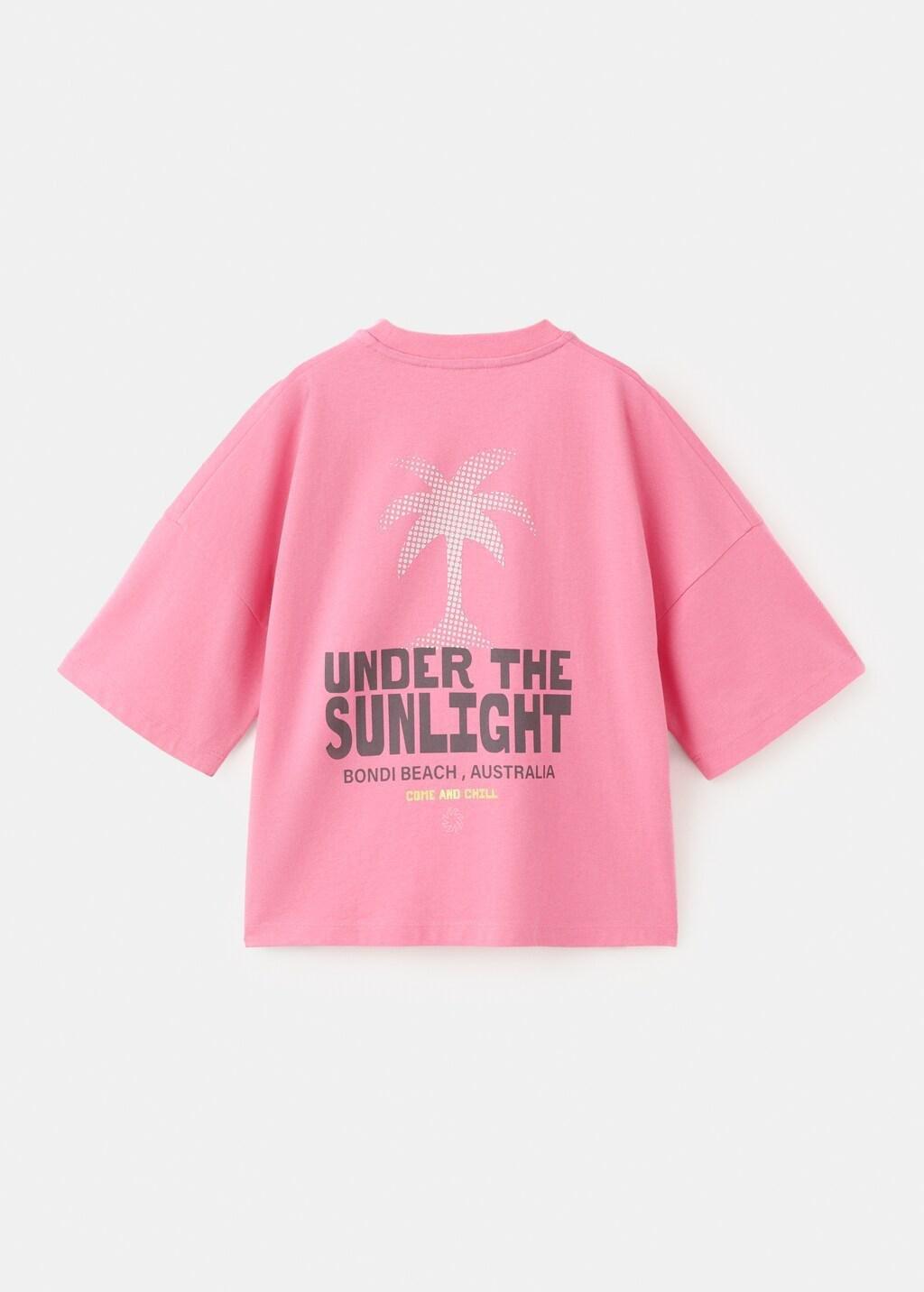 Pink Boxy Palm Tree Print T-Shirt, Kids Boys, Pink, large image number 2