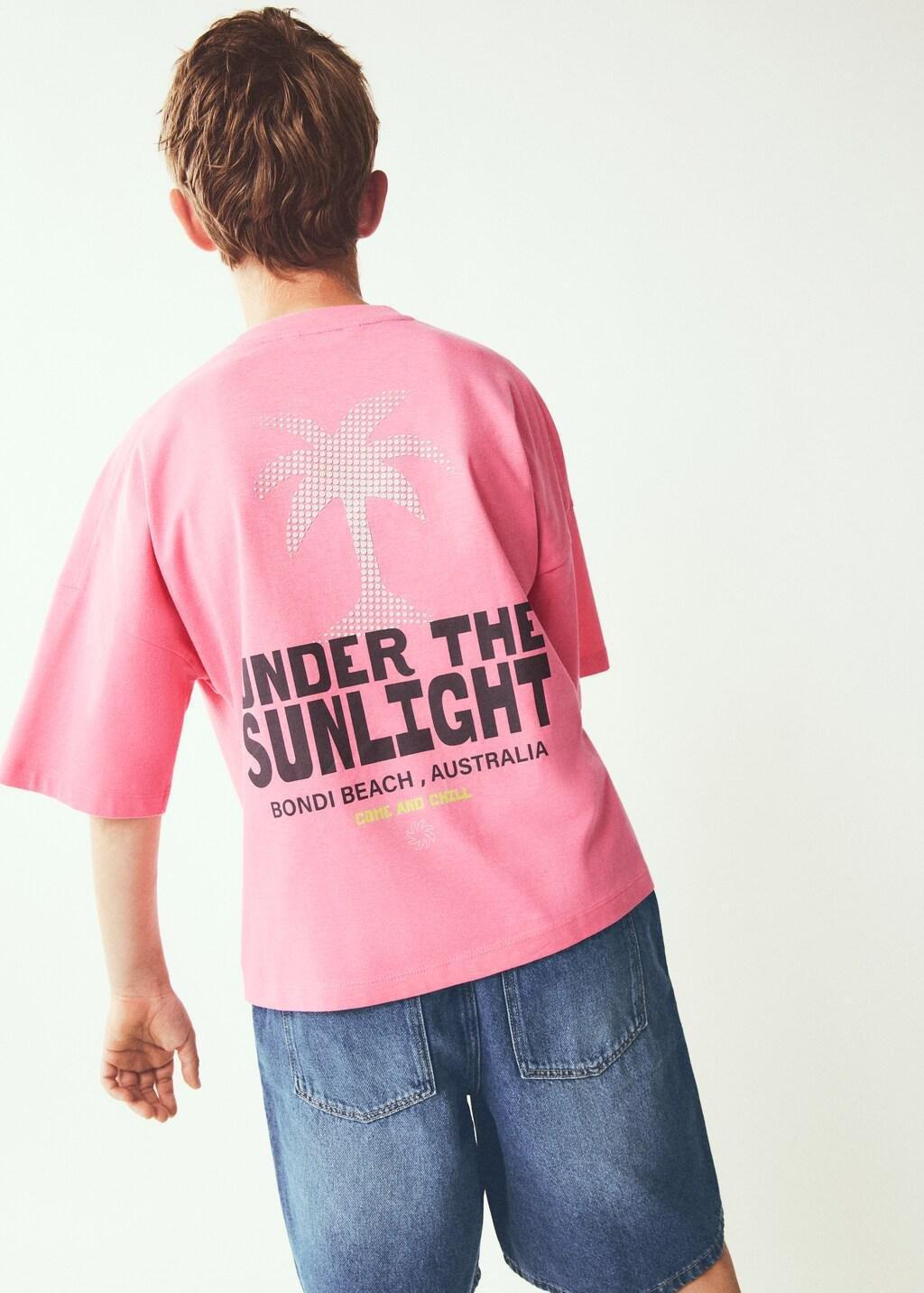 Pink Boxy Palm Tree Print T-Shirt, Kids Boys, Pink, large image number 3