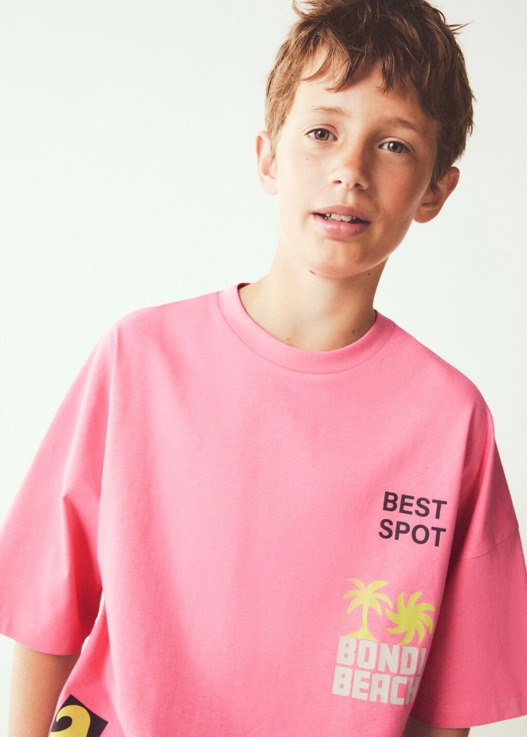 Pink Boxy Palm Tree Print T-Shirt, Kids Boys, Pink, large image number 4