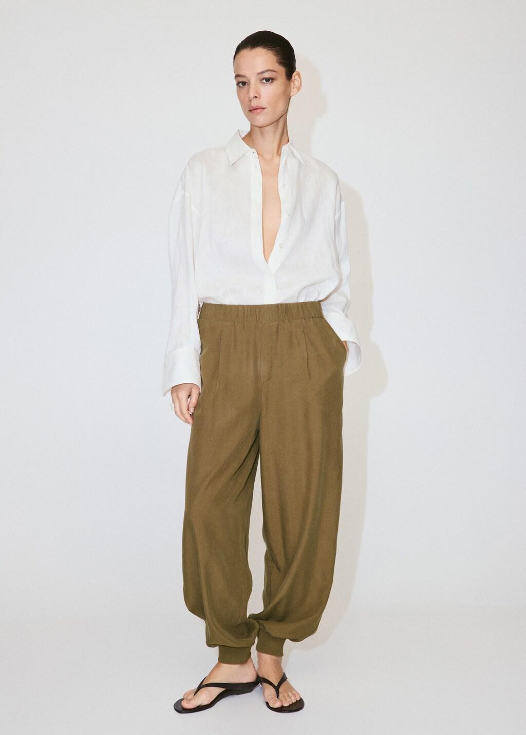 Khaki Baggy Lyocell Trousers, Beige - Khaki, medium