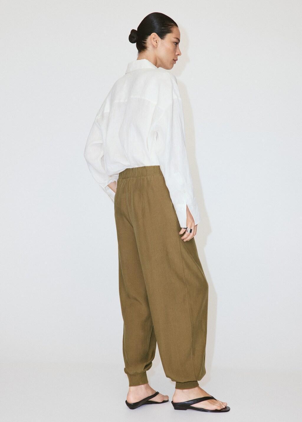Khaki Baggy Lyocell Trousers, Beige - Khaki, medium