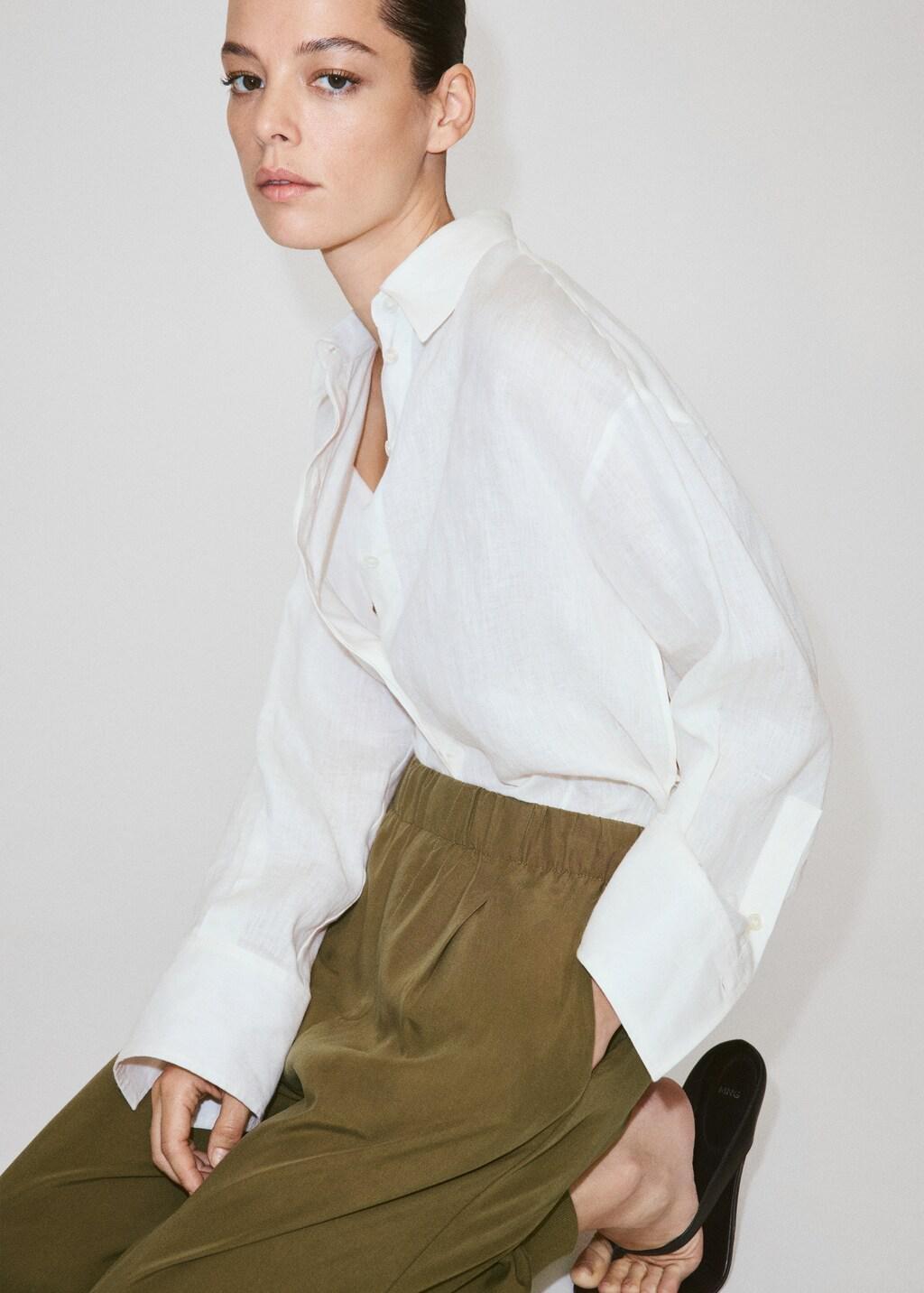 Khaki Baggy Lyocell Trousers, Beige - Khaki, large image number 4