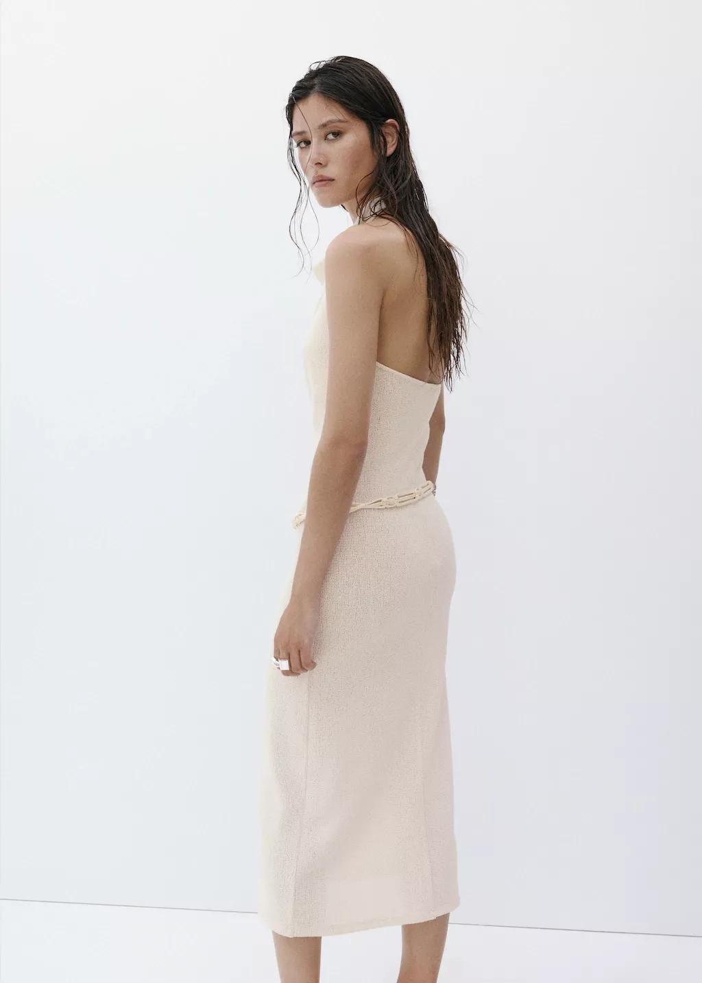 LIGHT BEIGE Halter knit dress with belt, Light Beige, large image number 2