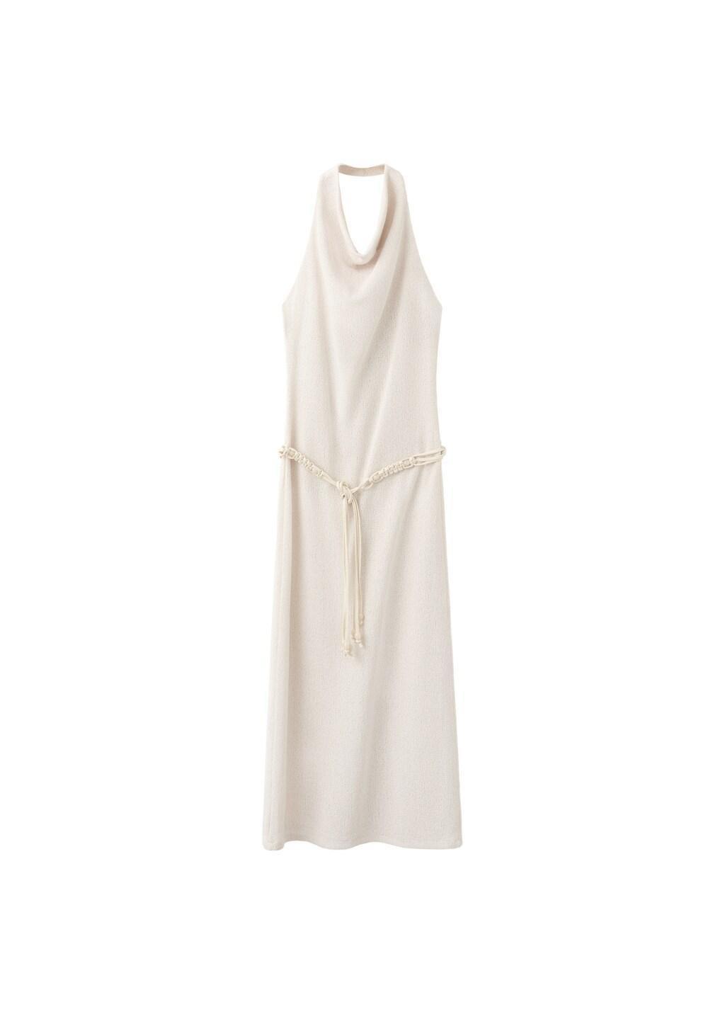 LIGHT BEIGE Halter knit dress with belt, Light Beige, large image number 5