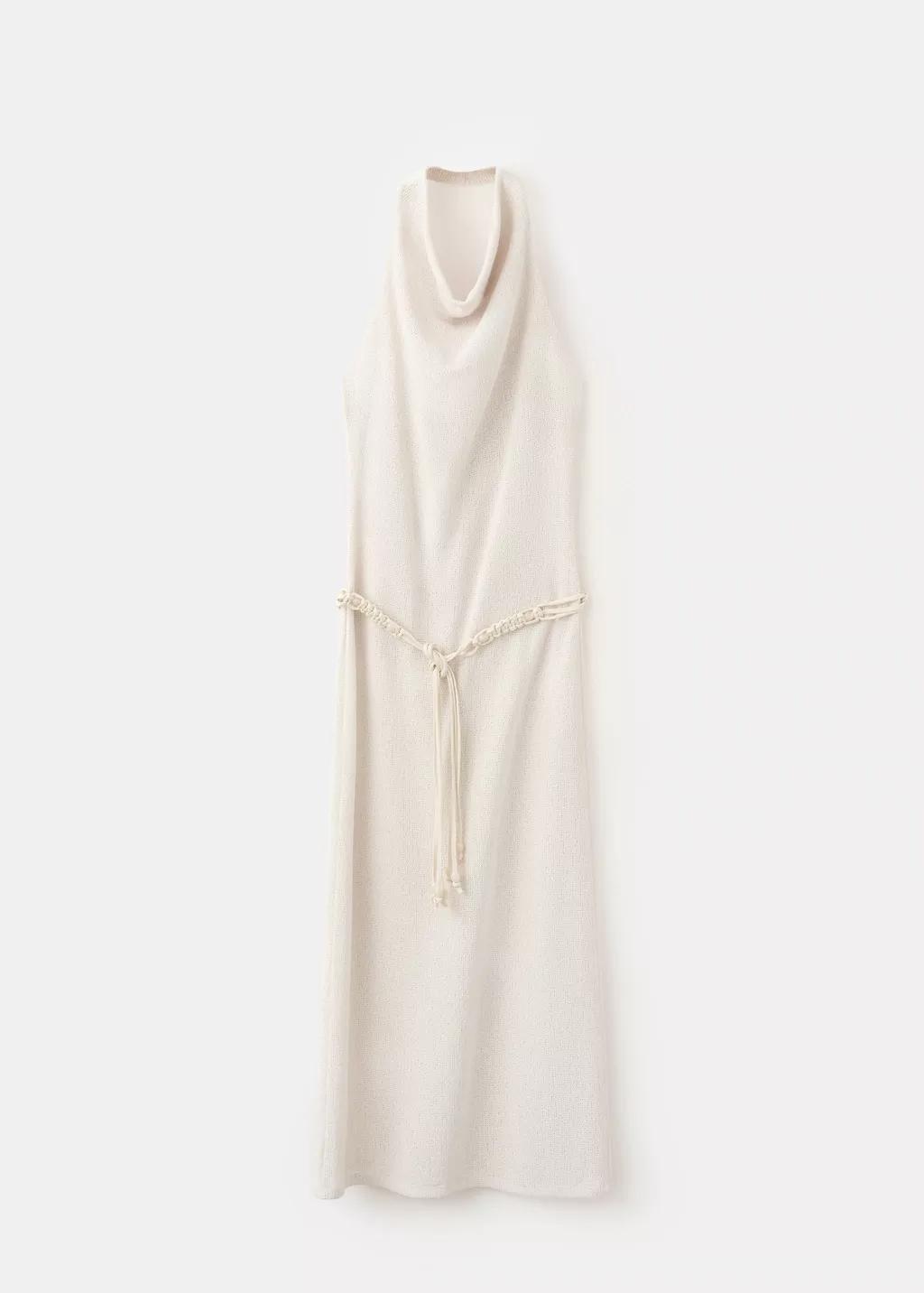 LIGHT BEIGE Halter knit dress with belt, Light Beige, large image number 6