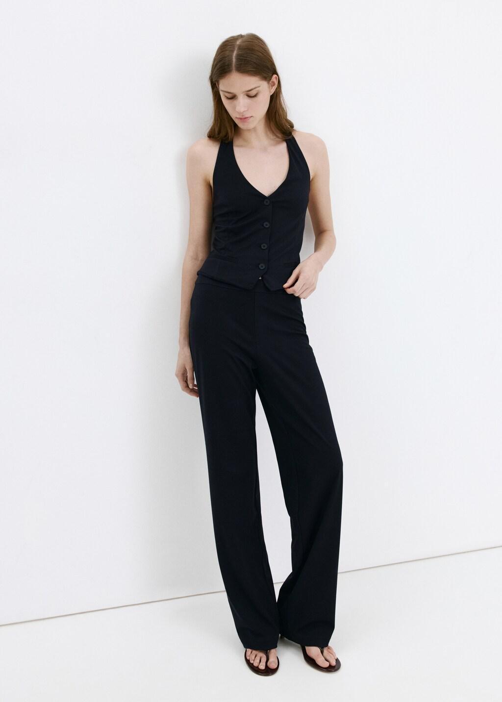 Navy Straight Mid-Rise Trousers, Navy, medium