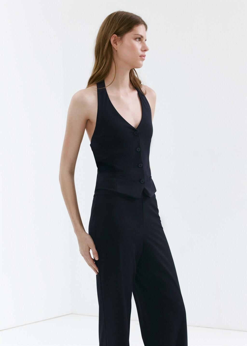 Navy Straight Mid-Rise Trousers, Navy, medium