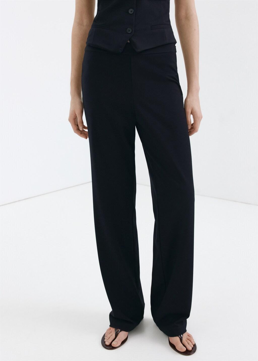 Navy Straight Mid-Rise Trousers, Navy, large image number 3