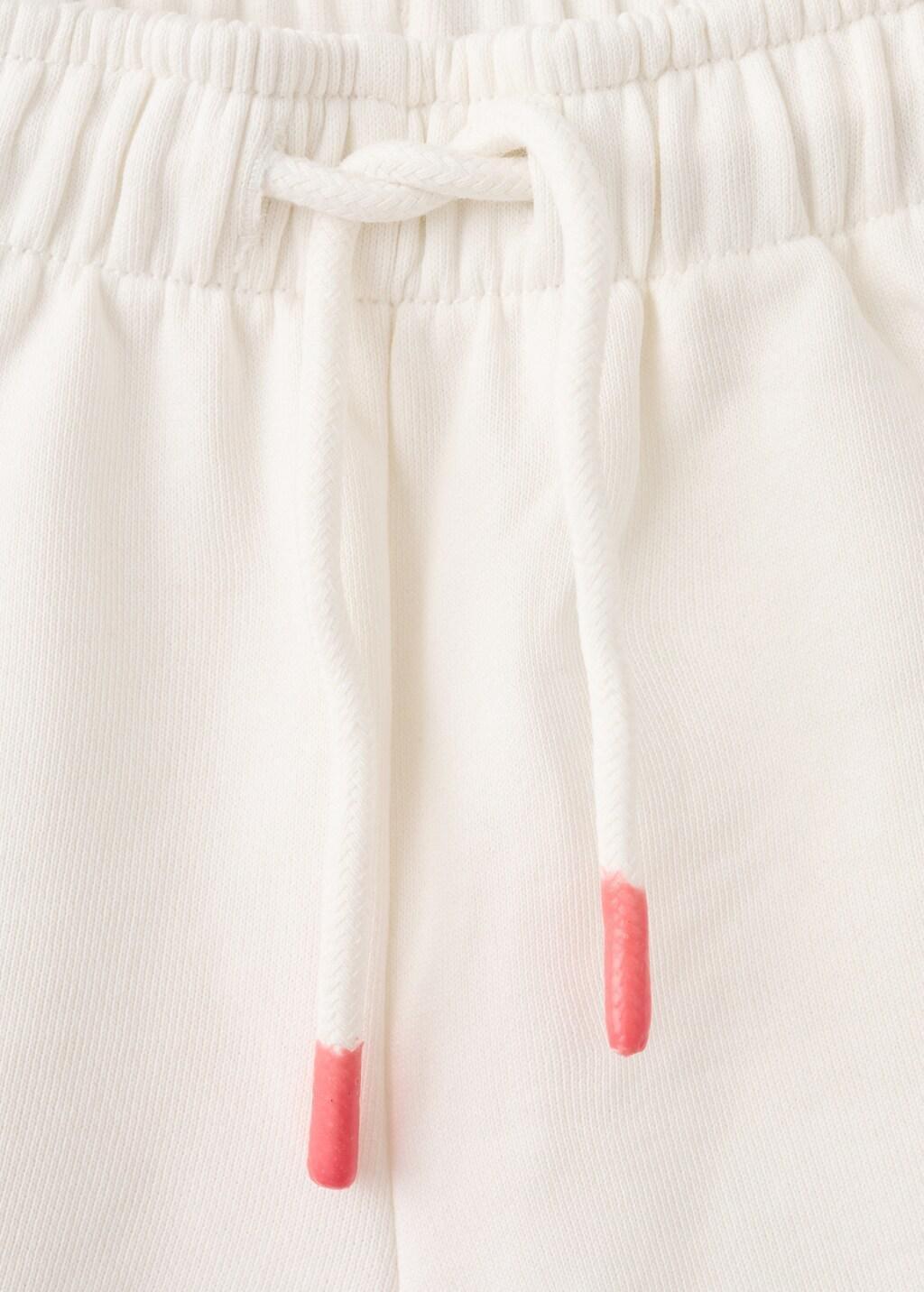 White Cotton Shorts With Contrast Stitching, Kids Girl, Natural White, large image number 1