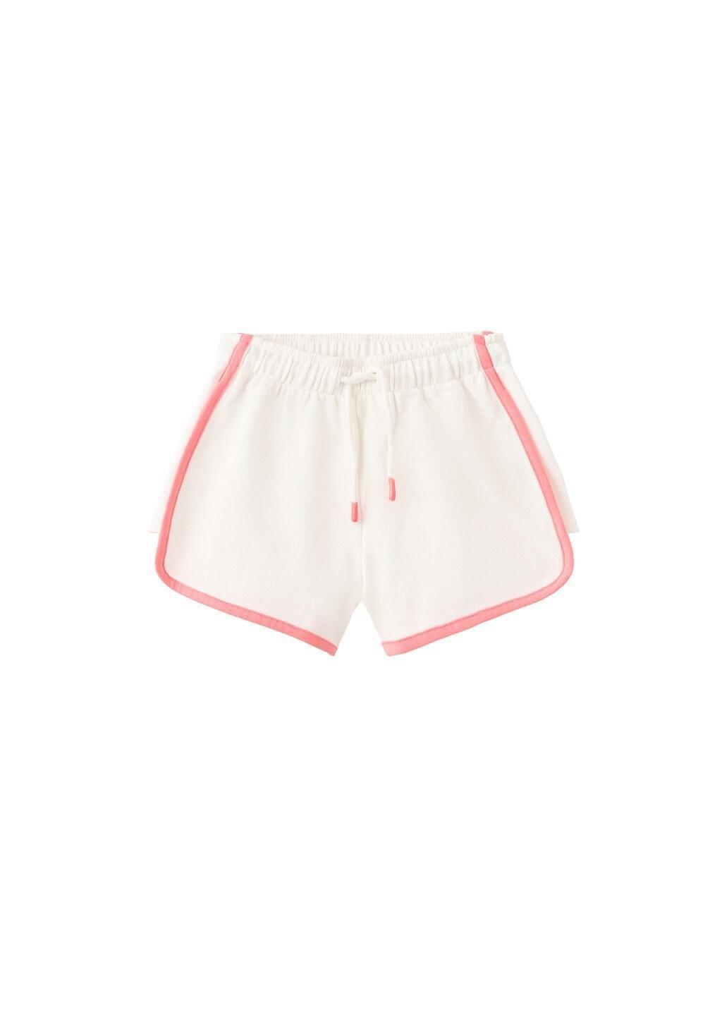 White Cotton Shorts With Contrast Stitching, Kids Girl, Natural White, large image number 5