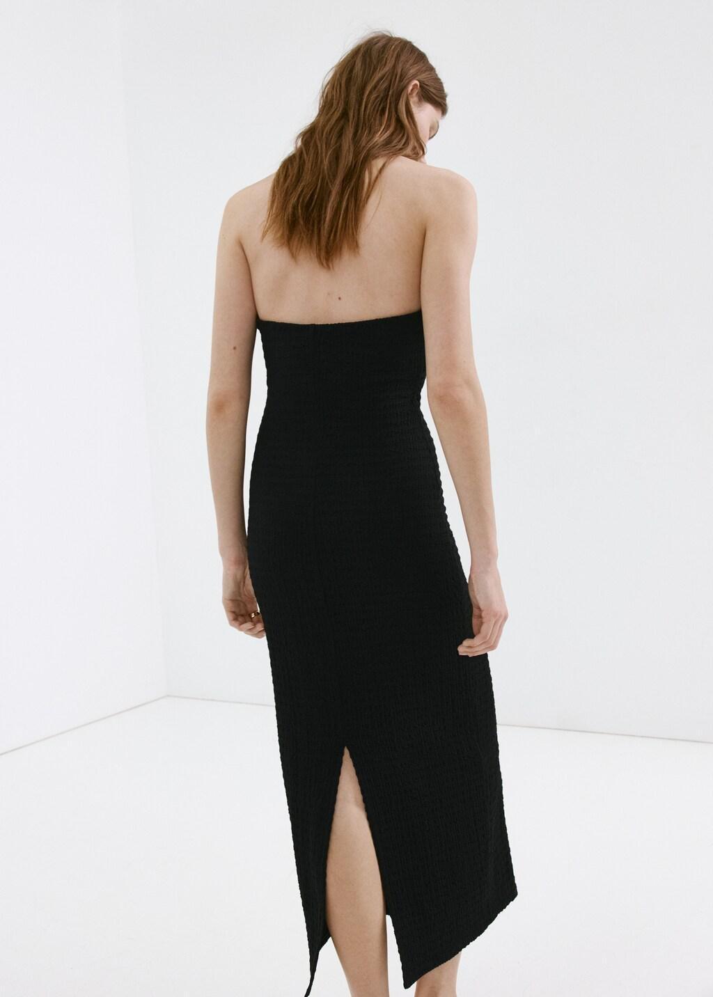 Black Crossed Halter Dress With Opening, Black, large image number 2