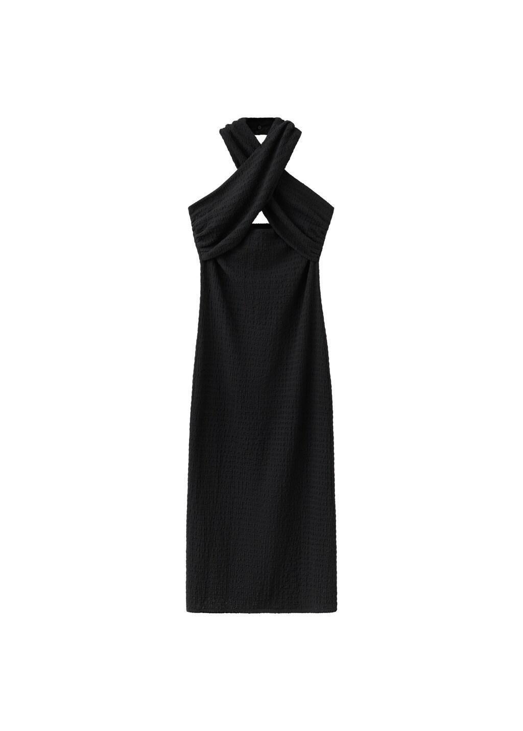 Black Crossed Halter Dress With Opening, Black, large image number 6