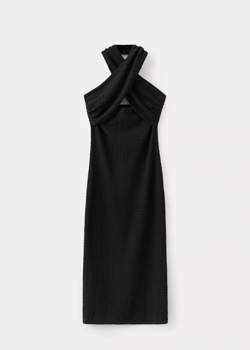 Black Crossed Halter Dress With Opening, Black, large image number 7