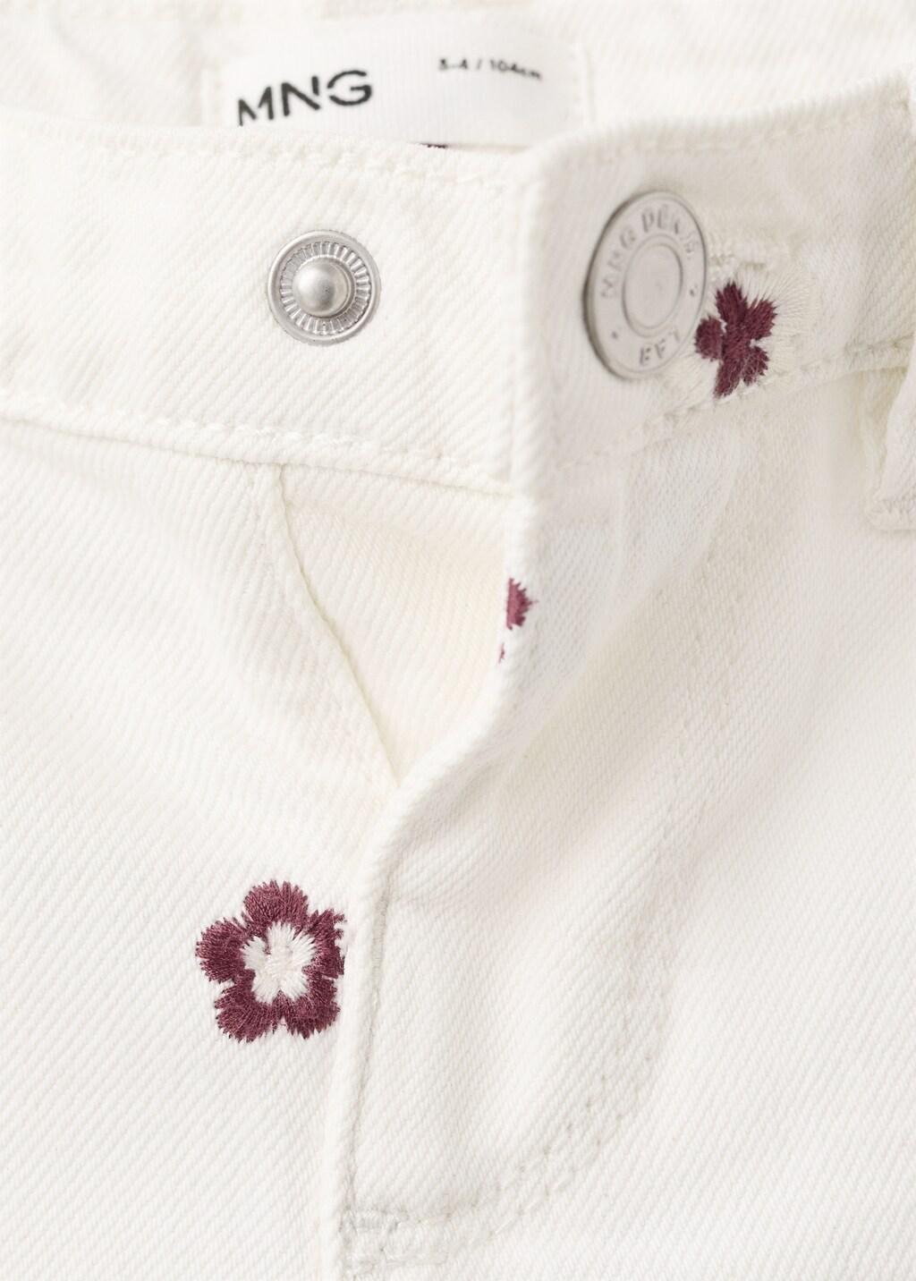 Beige Straight Shorts With Embroidered Flowers, Baby Girl, Light Beige, medium