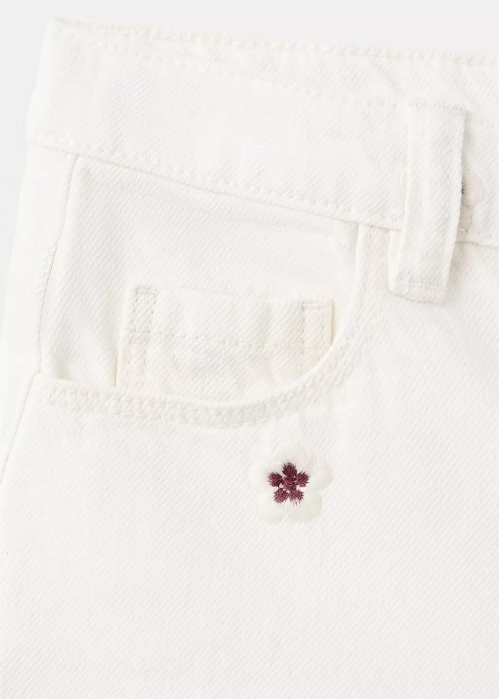 Beige Straight Shorts With Embroidered Flowers, Baby Girl, Light Beige, large image number 3