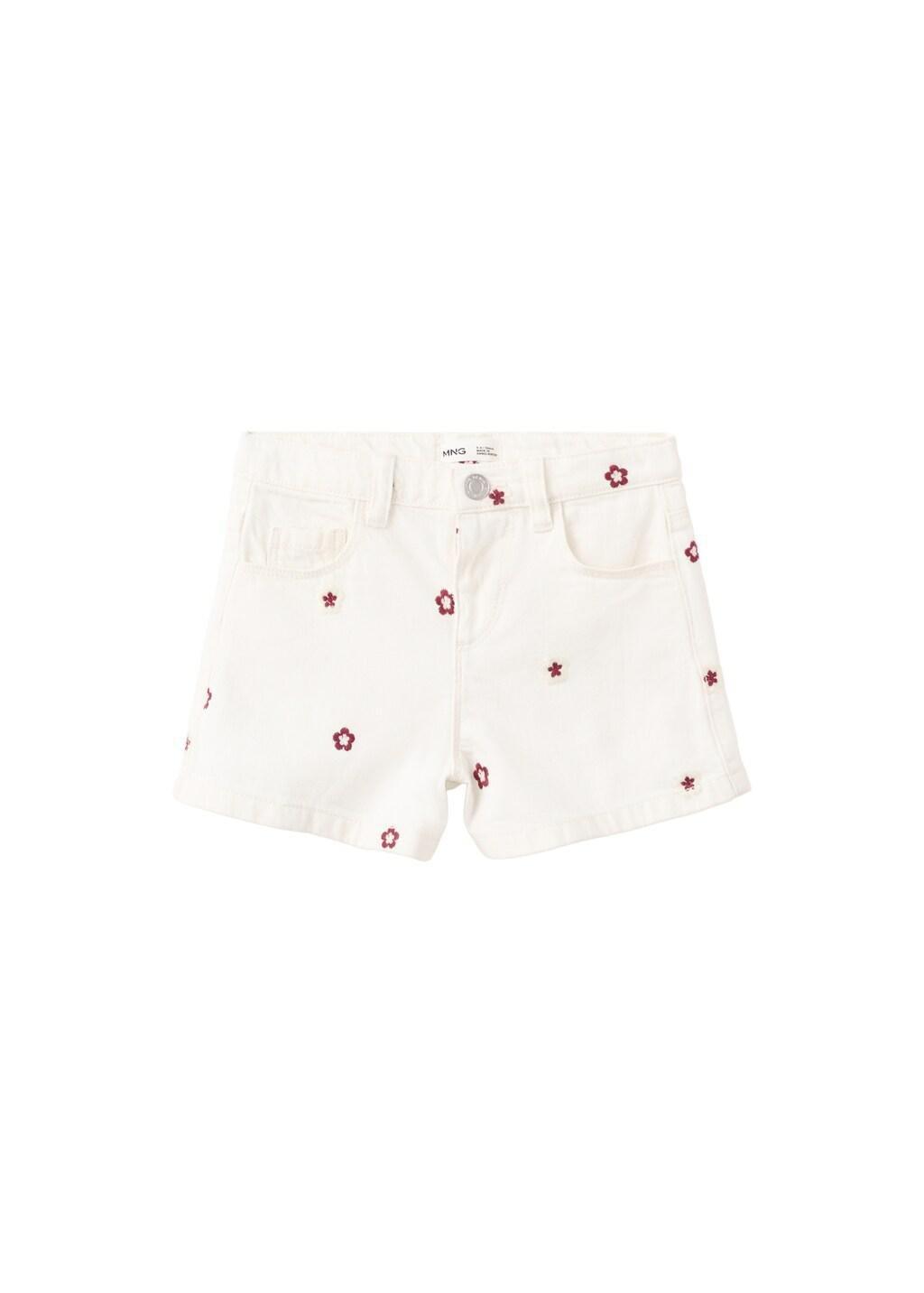 Beige Straight Shorts With Embroidered Flowers, Baby Girl, Light Beige, large image number 4