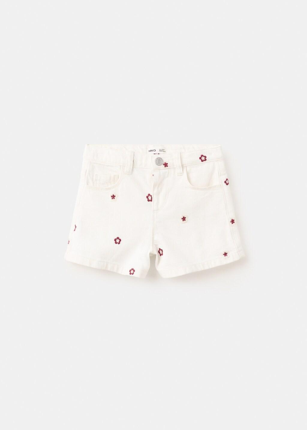 Beige Straight Shorts With Embroidered Flowers, Baby Girl, Light Beige, large image number 5